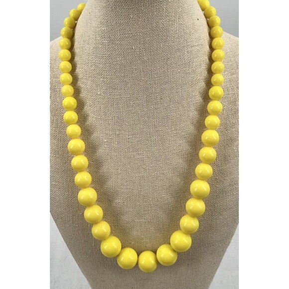 Vintage Knotted Beaded Necklace Large Chunky Yellow Choker Necklace 11.5” Retro - Picture 3 of 7